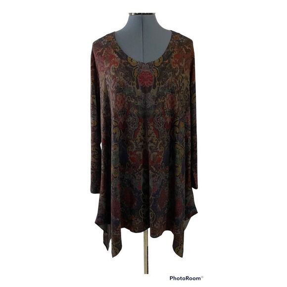 ✨Soft Surroundings Asymmetrical Hem Scoop Neck Paisley Floral Tunic Top✨ - Picture 3 of 6